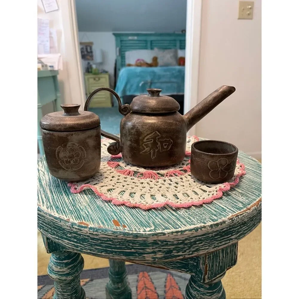 Yixing Zisha Wood Fired Clay Tea Pot w/Sugar Bowl and Cup